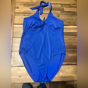 Woman’s size 16 sexy halter style one piece bathing suit cobalt blue beach